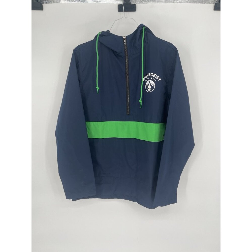Rhinegeist Brewery Cincy anorak‎ windbreaker Jacket Navy Blue w/ Green accents L